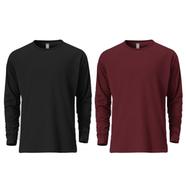 Fabrilife Mens Premium Blank Full Sleeve T Shirt Combo - Black, Redwine