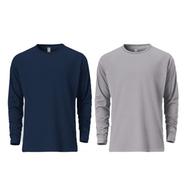 Fabrilife Mens Premium Blank Full Sleeve T Shirt Combo - Navy, Silver