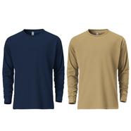 Fabrilife Mens Premium Blank Full Sleeve T Shirt Combo - Navy, Tan