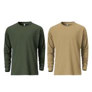 Fabrilife Mens Premium Blank Full Sleeve T Shirt Combo - Olive, Tan