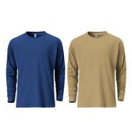 Fabrilife Mens Premium Blank Full Sleeve T Shirt Combo - Deep Blue, Tan