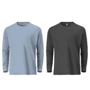 Fabrilife Mens Premium Blank Full Sleeve T Shirt Combo - Sky Blue and Anthra Melange