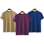 Fabrilife Mens Premium Blank T-shirt -Combo-Tan, Purple, Royal Blue