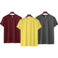 Fabrilife Mens Premium Blank T-shirt -Combo-Maroon, Yellow, Charcoal