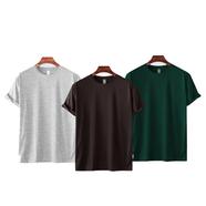 Fabrilife Mens Premium Blank T-shirt -Combo- Gray Melange, Chocolate, Green