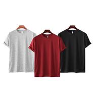 Fabrilife Mens Premium Blank T-shirt -Combo- Gray Melange, Red, Black