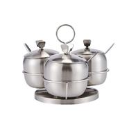 Feeling Mall Pack Of 3 Stainless Steel Sugar Bowl With Lid And Spoon, Stainless Steel Dinner Set (silver, Microwave Safe)