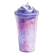 Flower Printed Ice Cup Water Bottle With Straw - C009020-PU