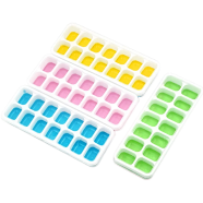 Food Grade Ice Cube Tray Silicone Mold With Clear Lid 14 Cavities Easy to Stack and Use (Multicolor)