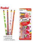 Foska Different Fancy Designs Stationery HB Pencil and Eraser Set
