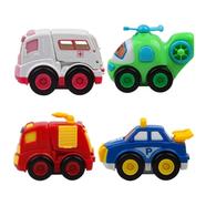 Friction Powered Cartoon Car Toy Set Unbreakable Pull-Back Cars - 4 Pieces (8335)