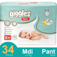 Giggles Pants System Baby Diaper (Midi) (4-9 kg) (34 Pcs)