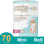 Giggles Premium Belt System Diaper Anti Rash (Mini) (3-6 Kg) (70 Pcs)