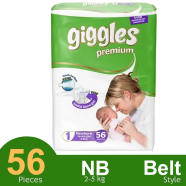 Giggles Premium Belt System Diaper (Newborn) (2-5 Kg) (56 Pcs)