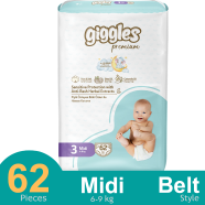 Giggles Premium Belt System Diaper Anti Rash (Midi) (4-9 Kg) (62 Pcs)