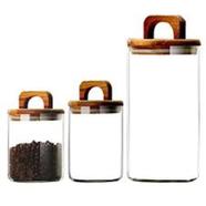 Glass Jars With Bamboo Lids, 3 Pcs