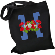 H-Letter Canvas Shoulder Tote Shopping Bag With Flower 