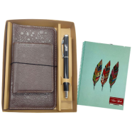 Hearts Leather Gift Set-B Brown (Single Chamber) With Stylus Notebook FREE