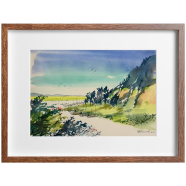 Hill and River Watercolor Painting - (16x13)inches