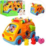 Hola 988 Baby Toys Innovative Vehicle Happy Bus Toy With Music and Light and Blocks Kids Early Learning Educational Toy Gifts