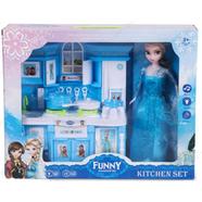 Household Kitchen Play Set With Dazzling Light and Music For Girls With A Beautiful Elsa Doll (boxkitchen_frozen_blue_11)