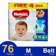 Huggies 2x Drier Dry Belt System Baby Diaper (M Size) (6-11kg) (72plus4pcs) - 145400086