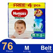 Huggies 2x Drier Dry Belt System Baby Diaper (M Size) (6-11kg) (72plus4pcs) (Bangladesh) - 145400086