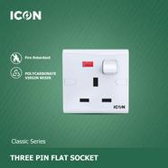 Icon Classic 3pin Flat Socket With Switch - 1390112314