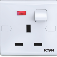 Icon Classic 3pin Flat Socket With Switch - 1390112314