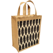Jute Shopping Bag Natural And Black 10x12 Inch - 33140