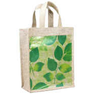 Jute Shopping Bag Natural And Green 10x12 Inch - 33128