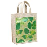 Jute Shopping Bag Natural And Green 10x12 Inch - 33128