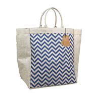 Jute Shopping Bag Natural And Navy Blue 14x17 Inch - 33142