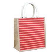 Jute Shopping Bag Natural And Red 10x10x4 Inch - 33068