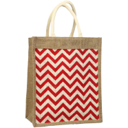 Jute Shopping Bag Natural And Red 10x12 Inch - 33298