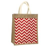 Jute Shopping Bag Natural And Red 10x12 Inch - 33298