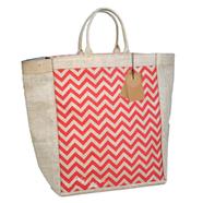 Jute Shopping Bag Natural And Red 14x17 Inch - 33138