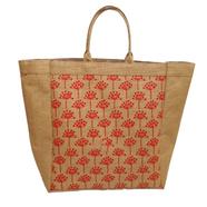 Jute Shopping Bag Natural And Red 14x17x8 Inch - 33139