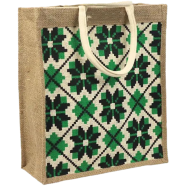 Jute Shopping Bag Natural And White 10x12 Inch - 33296