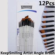 Keep Smiling Artist Angle Paint Brush Set Suitable for Water and Acrylic and Oil Color paint - 12 Pcs