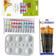 Keep Smiling Artists Acrylic's Color 12x12ml Keep Smiling Keep Smiling 12 Pcs Mix Brush 1 Set Artists Round Color Platte 1 Pcs
