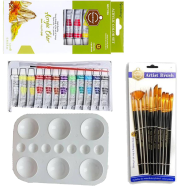 Keep Smiling Artists Acrylic's Color 6x12ml 12 Pcs Mix Brush 1 Set Artists Round Color Platte 1 Pcs