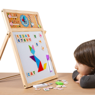 Kids 2 In 1 Wooden Writing Board Easel Black Board And Magnetic White Board Double Sided Revolving Easel Board