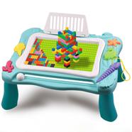 Kids Activity Table Set 2 In 1 Palette Magnetic Drawing Board And Building Brick Table With 150 pcs Blocks image