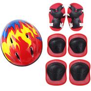 Kids Cycling Protective Gear Bike Helmet Knee Wrist Elbow Guard Roller 7pcs Set - Red