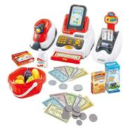 Kids, Toy Till Cash Register with Scanner, Credit Card,Play Food,Money and Groceries Shopping Basket for Boys and Girls icon