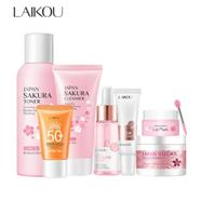 LAIKOU Japan Sakura Toner/ Sunscreen SPF50 / Cleanser/Serum/Eye Cream/ Essence Cream /Lip Mask Combo set -7 pcs