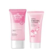 LAIKOU Sakura Exfoliating Facial Scrub Foaming Cleanser Face Wash Remove Dead Skin 2pcs