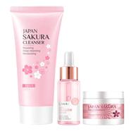 LAIKOU Sakura Skin Care Set Face Cleanser 50g plus Sakura Serum 17ml plus Face Cream 25g Brightening Set-3pcs