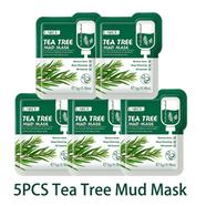 LAIKOU Tea Tree Mud Mask Moisturizing Oil Control Anti Wrinkle Deep Cleansing Shrink Pore Plant Essence Face Mask Skin Care - 5pcs